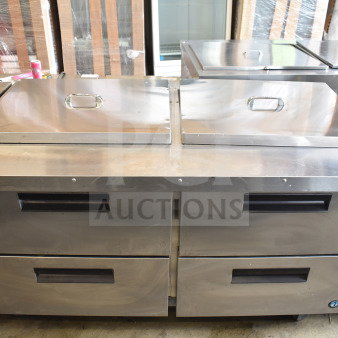 Hoshizaki SR60A-24MD4 commercial 4-drawer prep table, stainless steel, on casters. 115 volts, 1 phase, excellent condition.