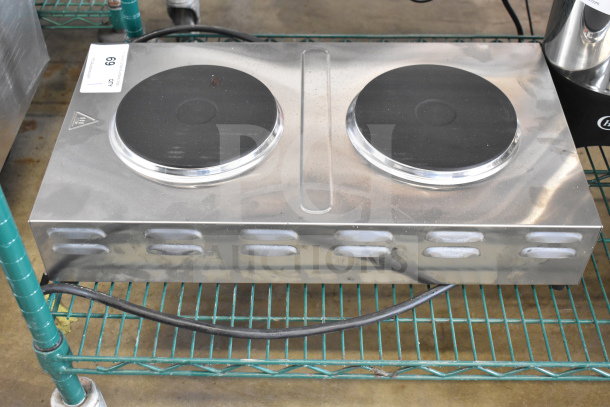 Avantco 177EB202F2BA double burner solid top stainless steel hot plate; portable, electric, 120V, gently used condition.