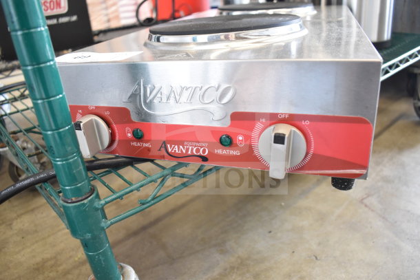 Avantco Double Burner Hot Plate, Model 177EB202F2BA, stainless steel, front-to-back layout, 120V, excellent condition.