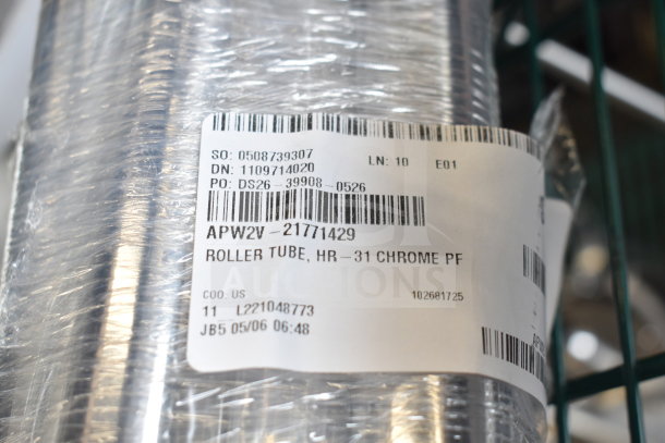 Brand new roller tube APW2V-21771429, HR-31 Chrome PF, scratch and dent, 11 units, barcode visible.