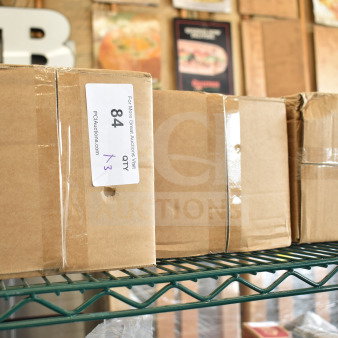 Three boxed 553A40DSL Acopa 4L Stainless Steel Lined Decaf Airpots on a shelf, labeled "Qty 3".