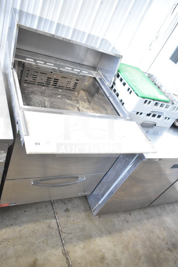 Turbo Air PST-28-12-D2-N commercial prep table with two drawers, stainless steel, 115V, 1 phase, used condition.