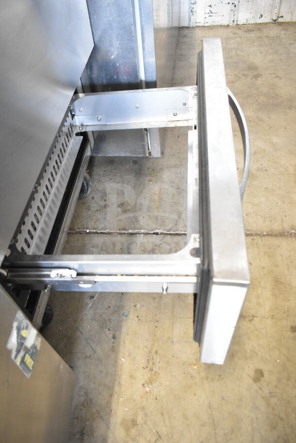 Turbo Air PST-28-12-D2-N commercial prep table with open drawer, stainless steel, 115 volts, 1 phase, good condition.