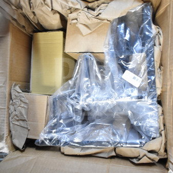 New Cal-Mil 3605-13 black condiment display with three glass jars, scratch and dent condition, packed in box with protective wrap.