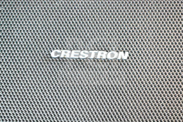 Crestron Saros PD6T-B-T-EACH speaker grille with logo, in good condition. Auction includes 11 speakers.