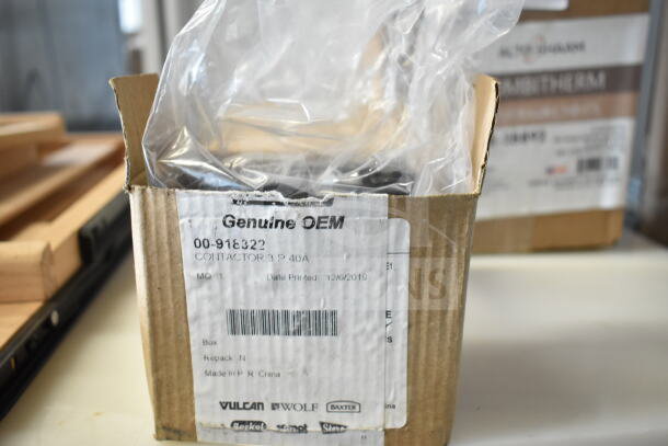 Cardboard box with Hobart 00-918322 Contact 115v, labeled Genuine OEM, new condition, in plastic.