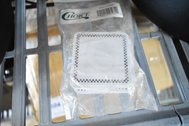 Brand new 512XKD710BK square write-on deli tags with black checkered border, 25-pack in original packaging.