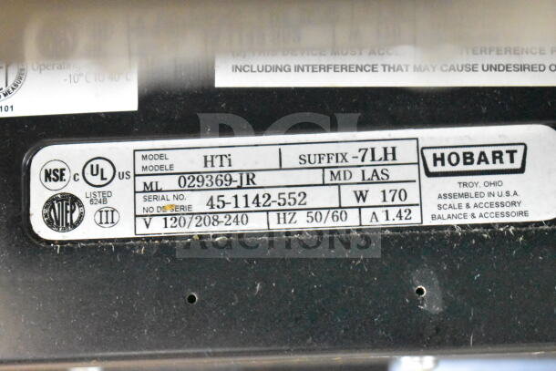 2016 Hobart HTi-7LH Commercial Food Portioning Scale, 120/208-240V, 1 Phase, tested and working, model and serial labels visible.