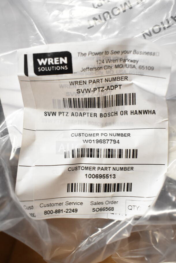 Wren Solutions SVW PTZ Adapter in packaging. Label includes part number SVW-PTZ-ADPT, compatible with Bosch or Hanwha.