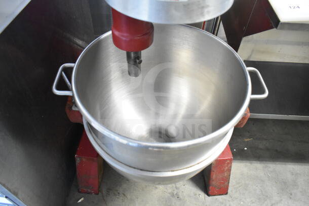 Attias USA 60 commercial 60-quart planetary dough mixer with mixing bowl and attachments, 208 volts, 3 phase.