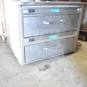 2018 Randell Custom FX Series 2 Drawer Cooler, commercial casters, top drawer locked, 115V, 1 phase, stainless steel.