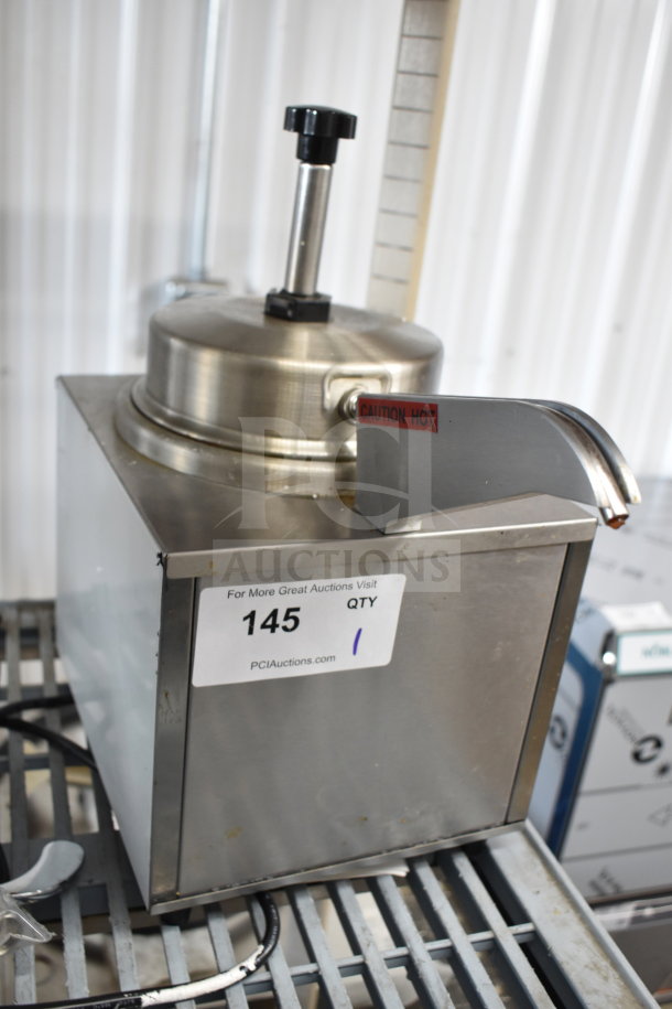 Carnival King 382HSPW35 3.5 Quart Countertop Warmer with Pump, stainless steel, "Caution Hot" label, auction lot 145.