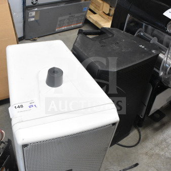 2 speakers: JBL Control SB2210-WH and EV Electro-Voice ZLX. Visible scratches, auction label tagged "148 qty 2x."