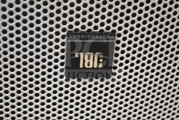 JBL Control SB2210-WH speaker front view with a perforated white grill and JBL logo.