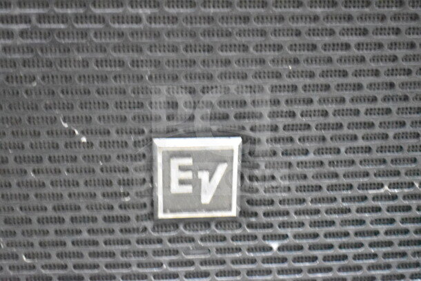 Electro-Voice speaker grill with EV emblem, part of 2-speaker auction lot including JBL Control SB2210-WH.