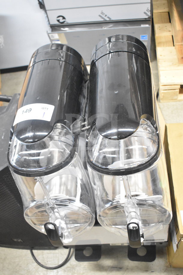 Stoelting SCBF128-37 countertop frozen drink machine with dual 2.5-gal bowls, 115 volts, 1 phase. Model tag visible.