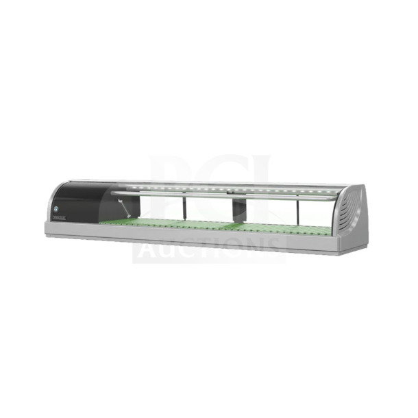 Hoshizaki HNC-150BA sushi display case, 115V, 1 Phase, commercial countertop model, curved glass, stainless finish.