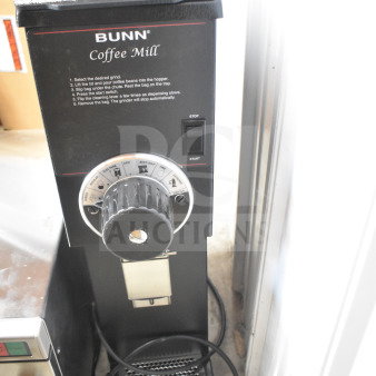 Bunn G3 HD Commercial Coffee Grinder, 120V, 1 Phase, black finish, control dial, model details, used condition.