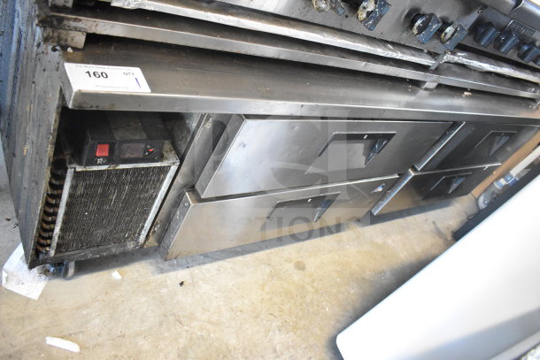 Commercial 4 Drawer Chef Base on casters, stainless steel, 115 volts, 1 phase, used condition, visible control panel.