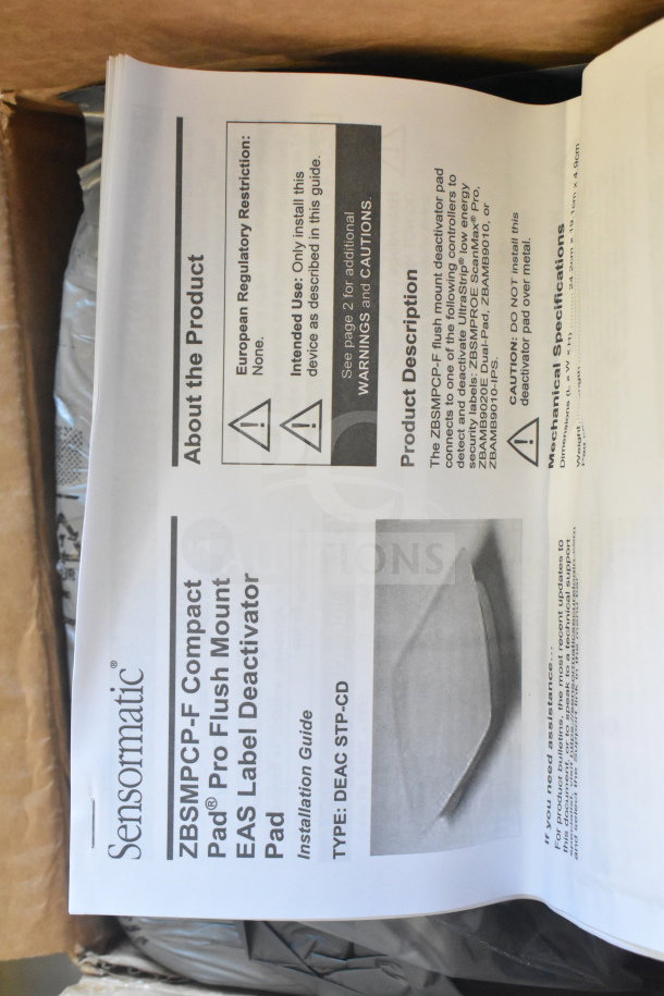 Sensormatic ZBSMPCPEF Compact Pad Pro FM ANT, EAS label deactivator installation guide, model 0304-0038-04, new condition.
