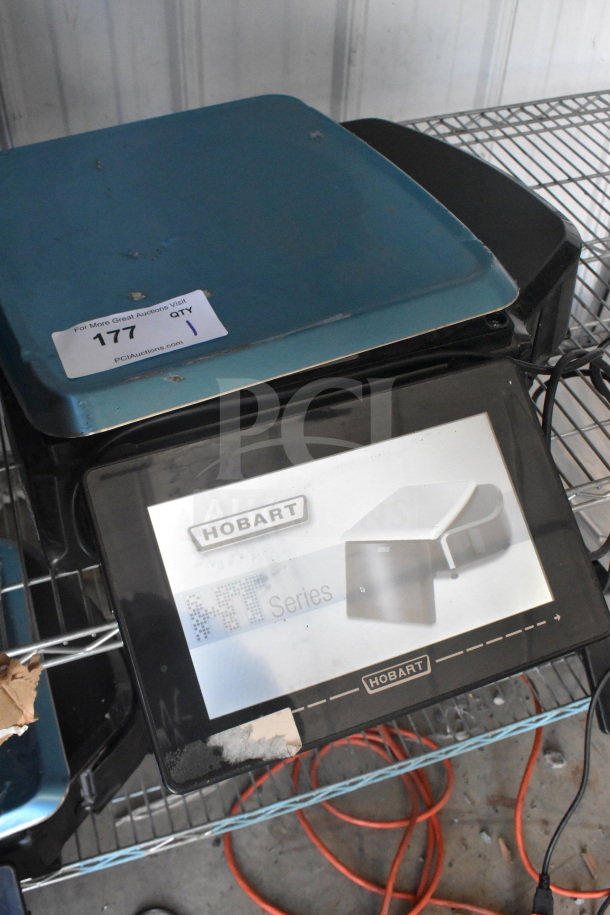 Hobart HTi-7LH4W commercial scale on shelf, tested and working, visible wear, auction tag reads "177."