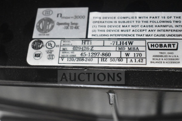 2024 Hobart HTi-7LH4W Commercial Scale, tested and working. Tags show model, serial number, and voltage details: 120/208-240V.
