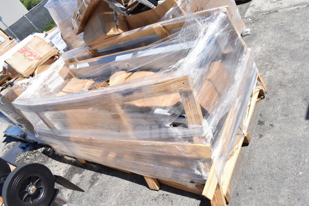 Pallet-wrapped Regency 600S31620218 Three Compartment Commercial Sink, scratch and dent condition, includes dual drain boards.