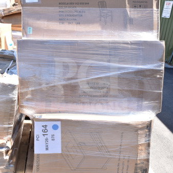 Boxes labeled as "4 Brand New Scratch and Dent." Contains two silver chairs, Model# 889142059844, made in China.