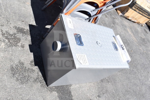 BRAND NEW SCRATCH AND DENT Regency 50 lb. 25 GPM grease trap. Features 3" non-threaded connections, diamond plate cover. Non-PDI certified.