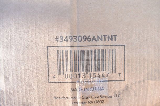 Barcode label for Lancaster Table & Seating, model 3493096ANTNT, made in China, shows manufacturing details.