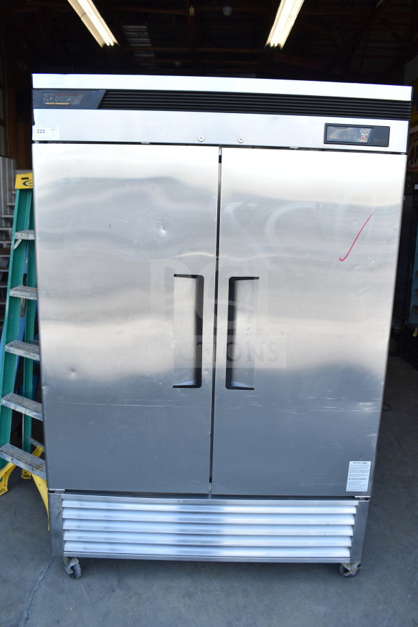 Turbo Air TSR-49SD Commercial Cooler, 2-door, 115V, 1 Phase. Stainless steel, visible handling wear, model label intact.