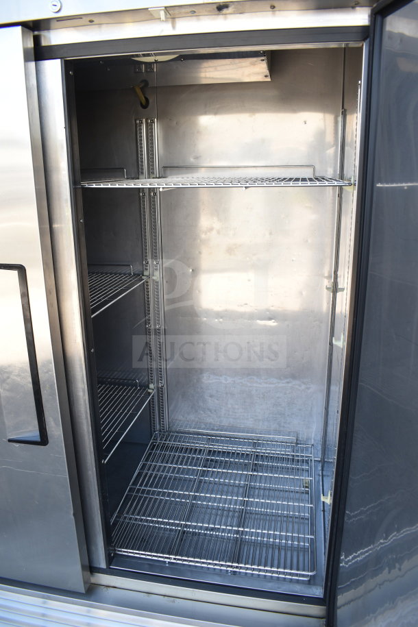 Turbo Air TSR-49SD commercial reach-in cooler, stainless steel, 2-door, features wire shelves, 115V, 1 phase, excellent condition.