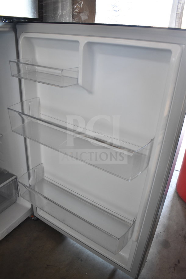 LG LT18S2100S/00 reach-in cooler with freezer, 115V, 1 phase, shown with open door and clear shelves.