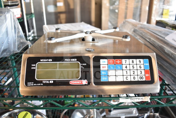 Torrey L-PC-40L commercial scale, 40 lb capacity, countertop design, numeric keypad, stainless steel.
