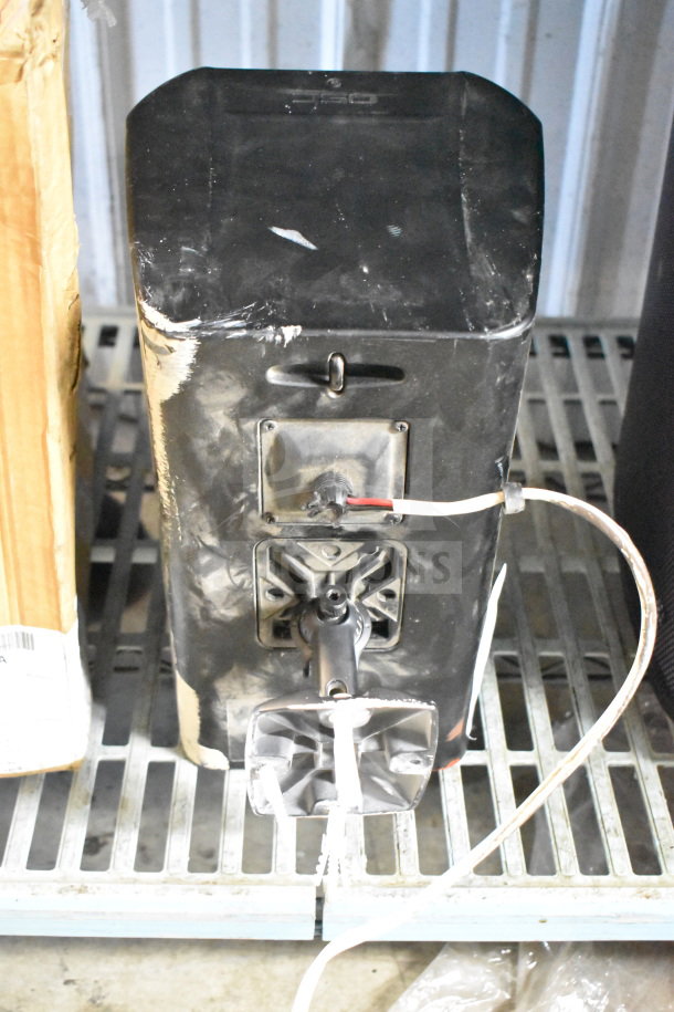 QSC AD-S6T Axisymmetric Surface Mount Loudspeaker, black, visible wear and scratches, mounted with wiring attached.