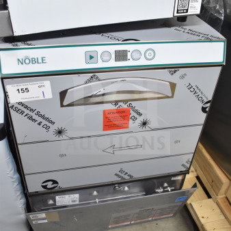 Brand new Noble 495LTUC24 undercounter dishwasher, low-temp, 2025 model, 120V, with visible scratches and dents, factory decals.