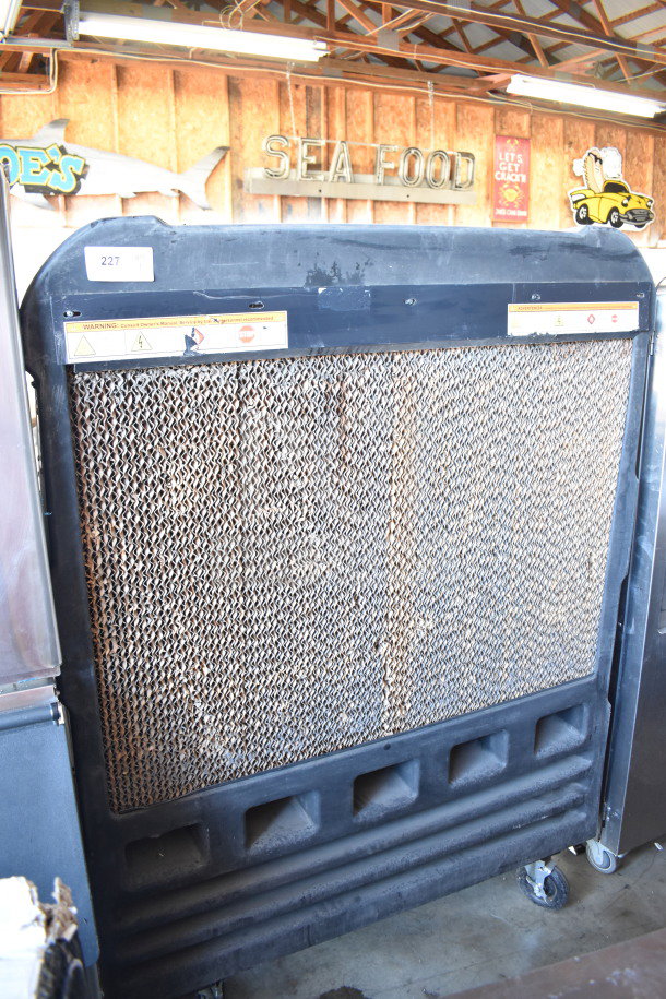 Portacool PACJS2501A1 Jetstream 250 portable evaporative cooler, 115V, 1 phase, good condition, warning label visible.
