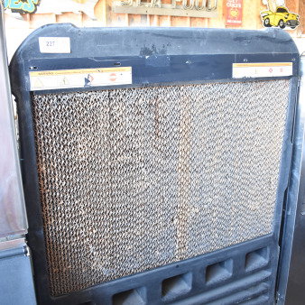 Portacool PACJS2501A1 Jetstream 250 portable evaporative cooler, 115V, 1 phase, good condition, warning label visible.