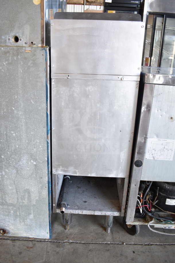 Bakers Pride commercial gas deep fat fryer, floor style, stainless steel, moderate wear, intact piping, suitable for heavy-duty use.