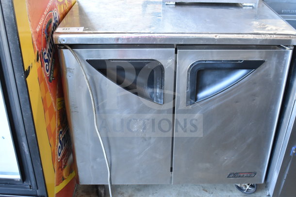 Turbo Air TUR-36SD commercial cooler, two stainless steel doors, on casters, 115V, minor exterior wear.