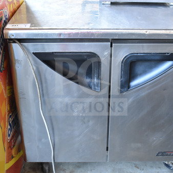 Turbo Air TUR-36SD commercial cooler, two stainless steel doors, on casters, 115V, minor exterior wear.