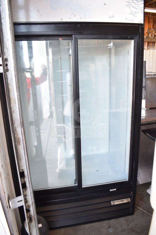 Beverage Air Commercial 2-door cooler merchandiser, black frame, glass doors, 115 volts, 1 phase, used condition.
