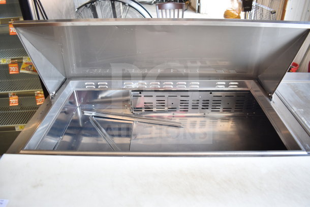 Turbo Air TST-72SD-30 sandwich salad prep table, mega top, stainless steel, 115V, 1 phase, open bin view.