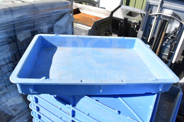 Blue poly dough bins, stackable, used condition, part of 40-item bulk auction lot.
