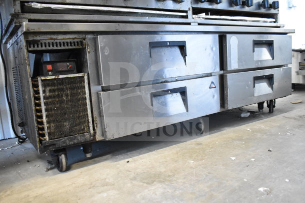 Everest Commercial 4 Drawer Chef Base on casters, used condition, stainless steel, 115V, 1 phase, control panel visible.