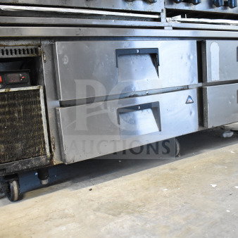 Everest Commercial 4 Drawer Chef Base on casters, used condition, stainless steel, 115V, 1 phase, control panel visible.