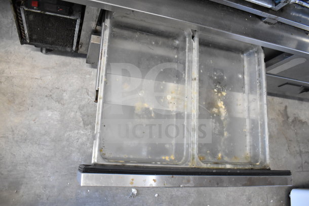 Everest Commercial 4 Drawer Chef Base on casters, showing two open stainless steel drawers, 115 volts, 1 phase.