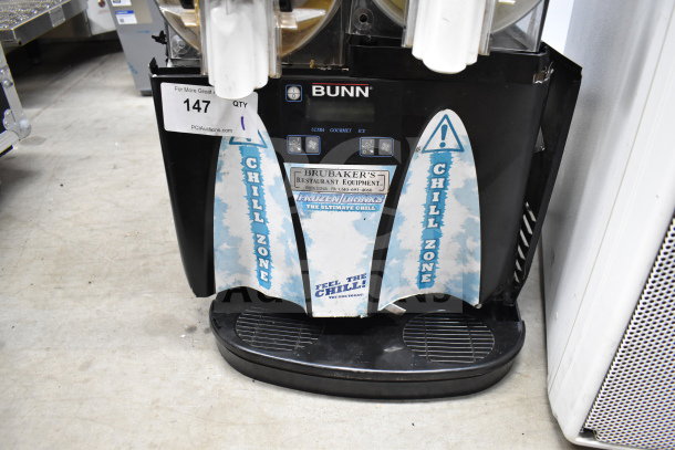 Bunn Ultra 2 commercial slushie machine, 120V, 1 phase, tested working, "Chill Zone" decals, Brubaker's Equipment label.