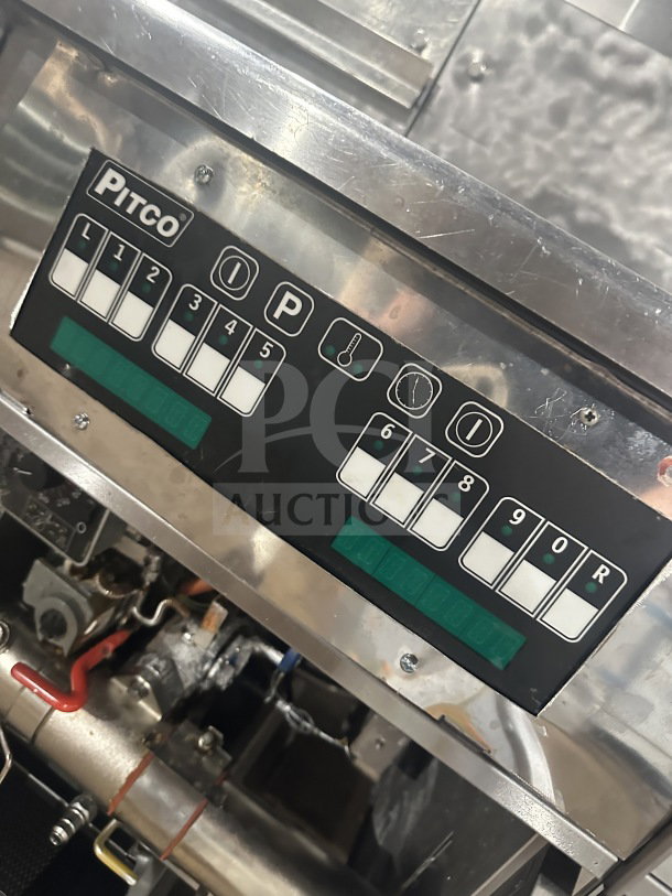 Pitco Solstice Supreme SSH75 triple bay fryer with control panel, stainless steel, natural gas, on casters. Model SN: G22AC082466.
