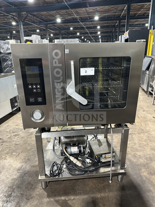 Angelo Po stainless steel natural gas combi oven model FX61G3-UKX02 with digital controls, oven rack, undershelf stand.